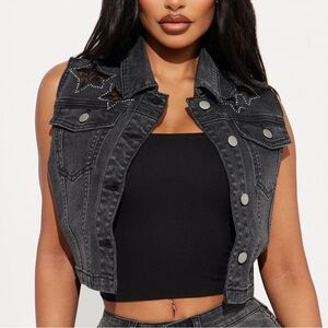 Fashion Nova Star Black Denim Vest